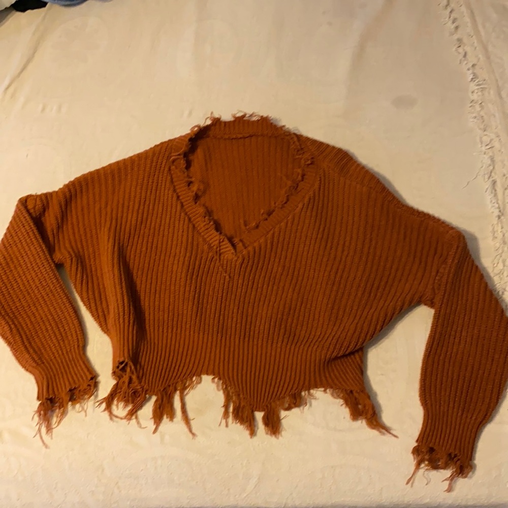 Burnt orange fringe sweater